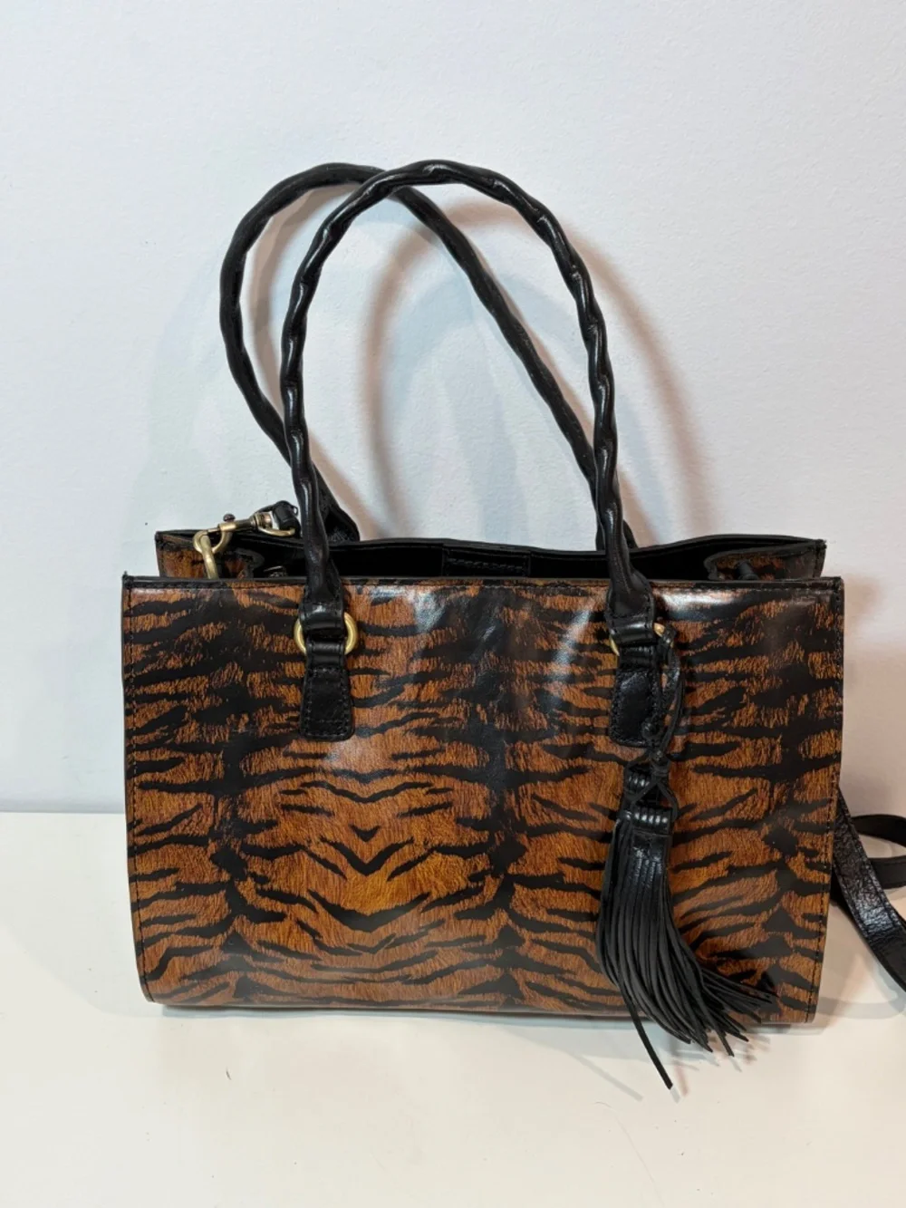 Patricia Nash Leather Primrose Satchel Handbag Tiger Print Purse Bag NEW